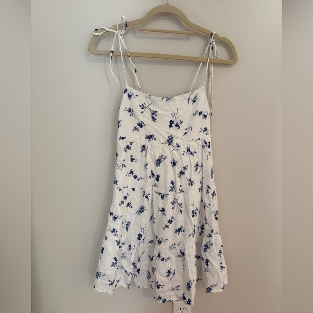 Abercrombie Floral White and Blue Tie Strap Dress